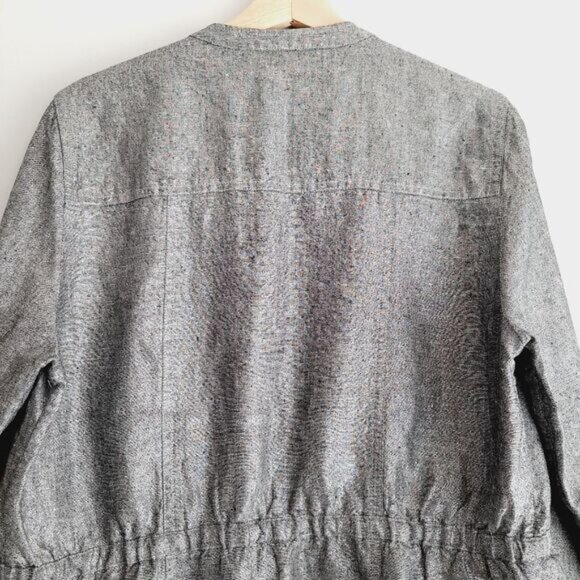 CHARTER CLUB / 100% Linen Utility Sleeve Jacket Metallic Silver Gray Sz L Petite - Picture 9 of 14